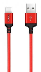 Hoco podatkovni kabel, Tip C na USB, 2 m, 3A, pleten, crveni
