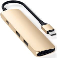 Satechi Slim Type-C MultiPort adapter, aluminij, HDMI 4K, PTC, 2x USB 3.0, Gold