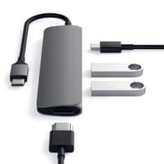 Satechi Slim Type-C MultiPort adapter, aluminij, HDMI 4K, PTC, 2x USB 3.0, Space Grey