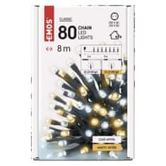 EMOS LED božićne lampice, 8 m, za unutarnju i vanjsku upotrebu, toplo/hladno bijelo svjetlo, mjerač vremena