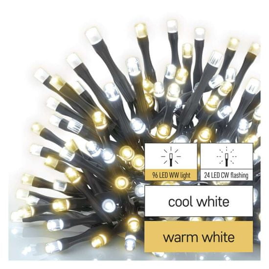 EMOS LED svjetlosni kabel, 12 m, za unutarnju i vanjsku upotrebu, toplo/hladno bijelo svjetlo, s mjeračem vremena