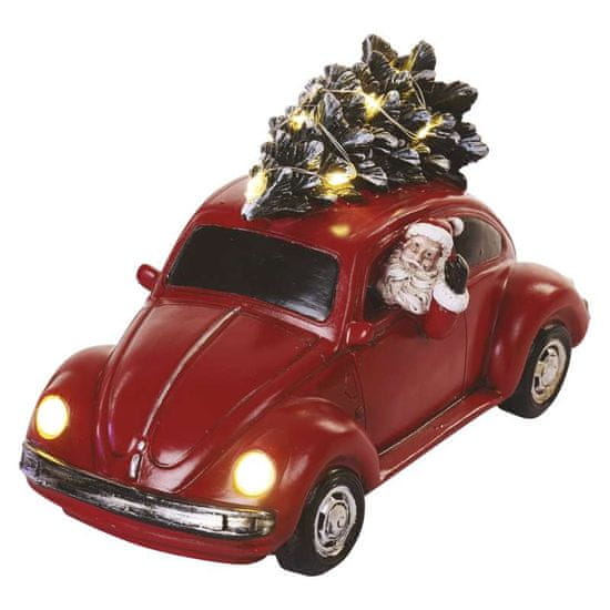 EMOS LED crveni automobil s Djedom Božićnjakom, 12,5 cm, 3x AA, unutarnji, toplo bijela, s mjeračem vremena
