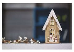 EMOS LED drvena dekoracija Kuća sa snjegovićima, 28,5 cm, 2x AA, unutarnja, toplo bijela, s timerom