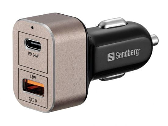 Sandberg brzi USB punjač za automobil, 24 W, metalik smeđi