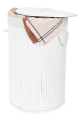 Compactor Koš za rublje s pokrovom, od bambusa, okrugli, 40 x 60 cm, bijela
