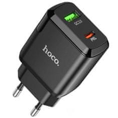 Hoco N5 pametni kućni punjač, ​​20W, s 3.0 QC, s 1 x USB C i 1 x USB utikačem i s kabelom za punjenje Tip C - Tip C, crni