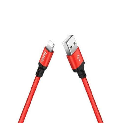 Hoco X14 podatkovni kabel, Lightning na USB, 1m, 3A, pleten, crveni