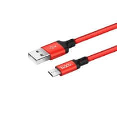 Hoco X14 podatkovni kabel, Micro USB na USB, 1 m, 2,1 A, pleten, crveni