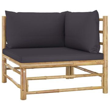 Vidaxl Kutna vrtna sofa s tamno sivim jastucima, bambus