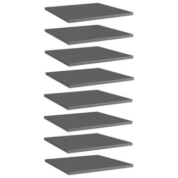 Vidaxl Police za knjige 8 kom visoki sjaj sive 40 x 40 x 1,5 cm drvene