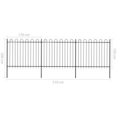 Vidaxl Vrtna ograda s obručem na vrhu Čelik 537x150 cm Crna