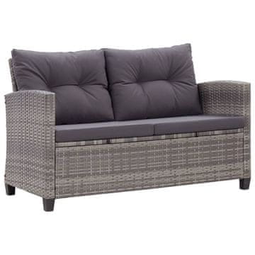 Vidaxl Vrtna sofa za 2 osobe s jastucima, siva, 124 cm, PE ratan