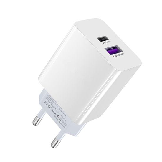 En-TRON USB + Type-C brzi zidni punjač, 100-240V, QC3.0/SCP + PD 20W, bijela