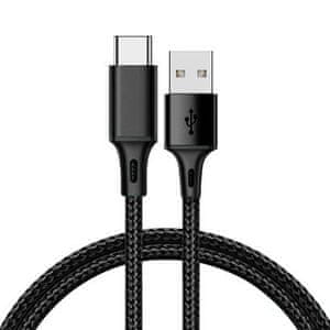 podatkovni kabel, USB na tip C, 1 m, pleten, crna