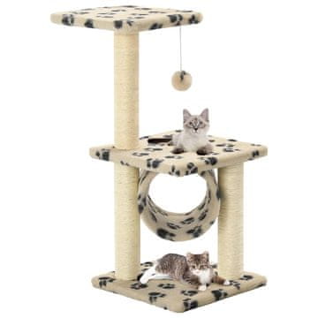 Vidaxl Grebalica sa sisal stupićima, 65 cm, bež, otisak mačje šape