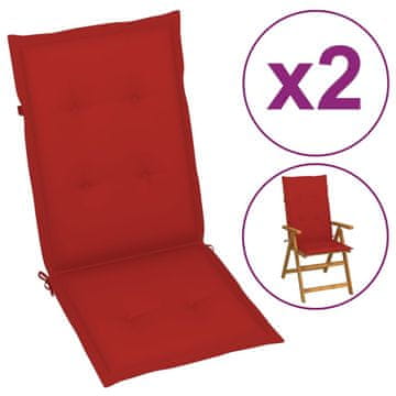 Vidaxl Jastuci za vrtne stolice, set od 2, crveni, 120x50x3 cm
