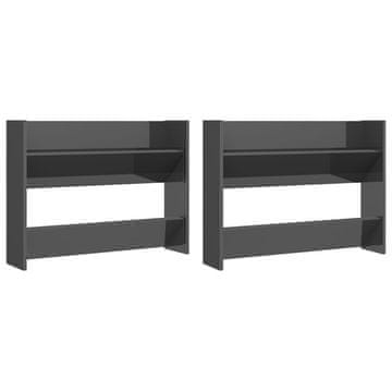 Vidaxl Zidni ormarići za cipele 2 kom sjajni sivi 80x18x60 cm drveni
