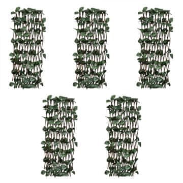 Vidaxl Rešetkaste ograde od vrbe 5 kom s umjetnim lišćem 180 x 30 cm