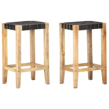 Vidaxl Barske stolice, set od 2, crne, prava koža, 75 cm