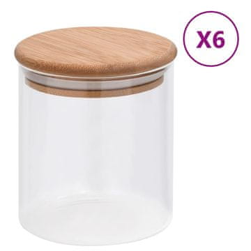 Vidaxl Staklene posude s bambusovim poklopcem, 6 kom, 600 ml