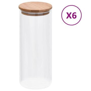 Vidaxl Staklene posude s bambusovim poklopcem, 6 kom, 1000 ml