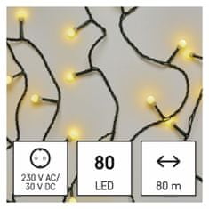 EMOS lampice s timerom, 80 LED, okrugle, 8 + 5 m, topla bijela