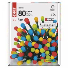 EMOS LED božićni cherry lanac, kuglice, 8 m, vanjski/unutarnji, višebojni, programi