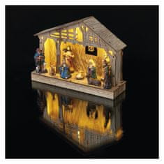 EMOS LED božićne jaslice, drvene, 19 cm, 3x AA, unutarnje, hladno bijela, timer
