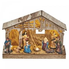 EMOS LED božićne jaslice, drvene, 19 cm, 3x AA, unutarnje, hladno bijela, timer