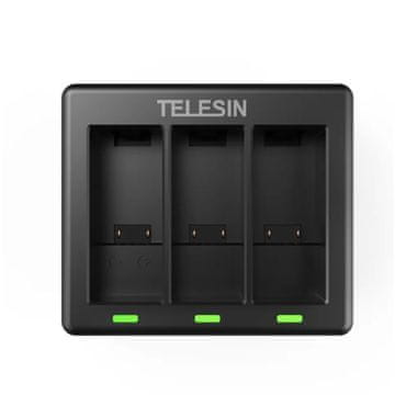 TELESIN 3-slot punjač na GoPro Hero 9 / 10 / 11 / 12, crno