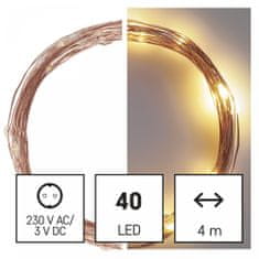 EMOS 40 LED srebrnih lampica nano, 4 m, toplo bijela, s timerom