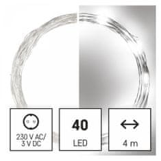 EMOS 40 LED srebrnih lampica nano, 4 m, bijela, s timerom