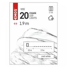 EMOS svjetlosni lanac Nano, 20 LED, jež 1,9 m, hladna bijela, timer