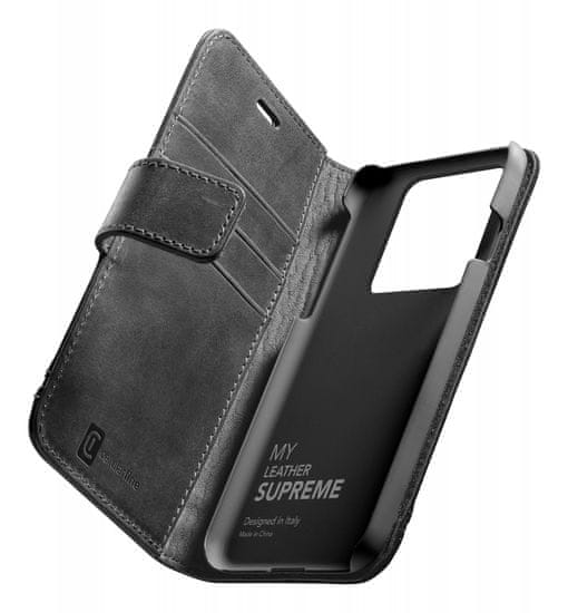 CellularLine Premium Supreme maskica za Apple iPhone 13 Pro Max, preklopna, kožna, crna (SUPREMECIPH13PRMK)