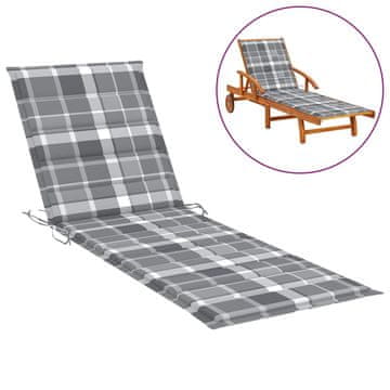 Vidaxl Jastuk za ležaljku sivi karirani 200 x 50 x 3 cm tkanina Oxford