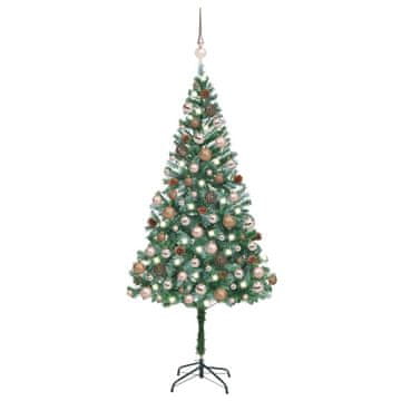 Vidaxl Umjetno božićno drvce s lampicama, kuglicama i češerima, 180 cm