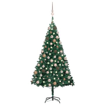 Vidaxl Umjetno božićno drvce s lampicama i kuglicama, zeleno, 150 cm, PVC