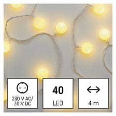 EMOS 40 LED lampica - kuglice, 2,5 m, 4 m, topla bijela svjetlost, s timerom