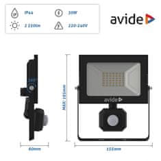 Avide Flood Light Slim LED reflektor, 30W, NW, 4000K, sa senzorom