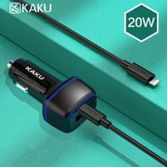 Kaku KSC-540 auto punjač USB / USB-C 3A 20W + kabel Lightning / USB-C, crno