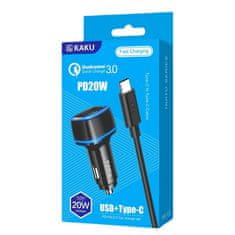 Kaku KSC-540 auto punjač USB / USB-C 3A 20W + kabel USB-C, crno