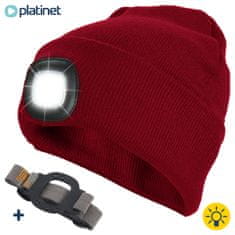 Platinet kapa sa LED svjetlom + traka za glavu, USB punjenje, baterija, 3 osvjetljenja, Unisex, crvena