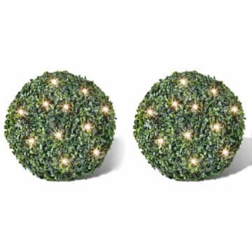 Vidaxl Umjetne kuglice od šimšira, 35 cm s LED rasvjetom x2