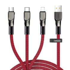 Joyroom 3in1 kabel USB - Lightning / Lightning / USB-C 3.5A 1.3m, crvena