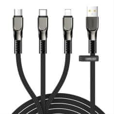 Joyroom 3in1 kabel USB - Lightning / microUSB / USB-C 3.5A 1.3m, crno