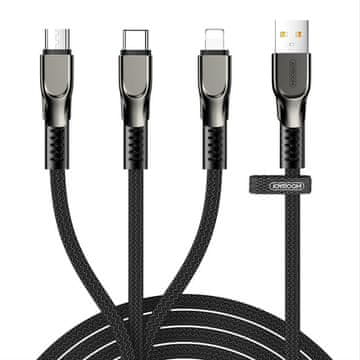 Joyroom 3in1 kabel USB - Lightning / Lightning / USB-C 3.5A 1.3m, crno