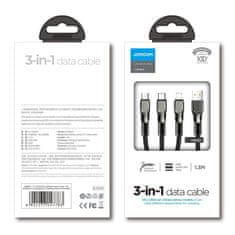 Joyroom 3in1 kabel USB - Lightning / microUSB / USB-C 3.5A 1.3m, crno