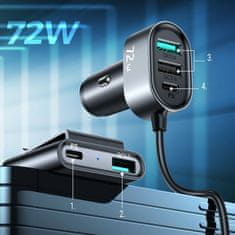 Joyroom JR-CL05 auto punjač 3x USB QC3.0 / 2x USB-C PD 75W 1.5m, crno