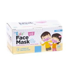 Higijenska maska za nos i usta, dječja, 3-slojna, za jednokratnu uporabu, roza, 50 komada