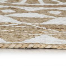 Vidaxl Ručno izrađen tepih od jute s bijelim printom, 120 cm